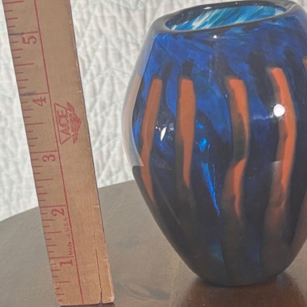 Blue and Orange Art Glass Vase - Picture 2 of 2